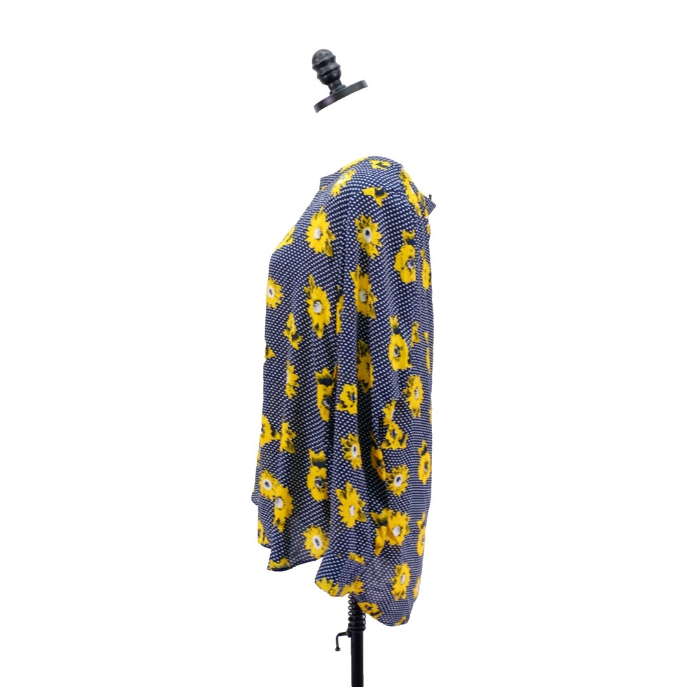 Banana Republic Blue Yellow White Floral‎ Polka Dot Large Long Sleeve Blouse - Picture 3 of 8